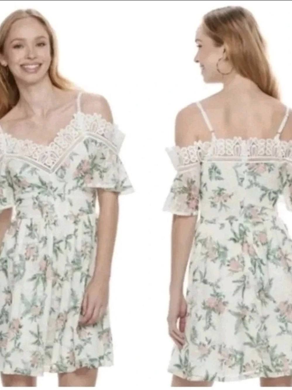 Disney Princess Cold-Shoulder Floral Lace-Trim Dress in White & Pastel Women's L